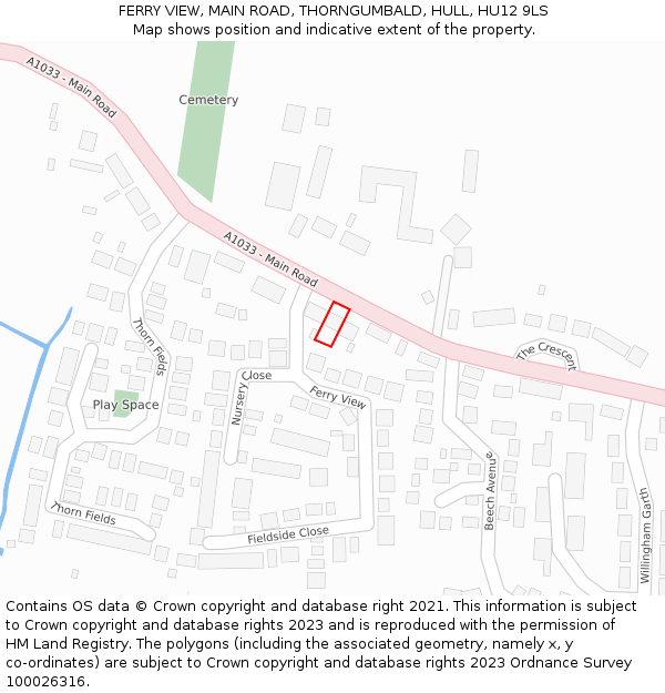 FERRY VIEW, MAIN ROAD, THORNGUMBALD, HULL, HU12 9LS: Location map and indicative extent of plot