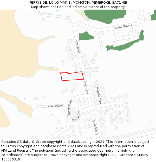 FERRYSIDE, LONG MAINS, MONKTON, PEMBROKE, SA71 4JB: Location map and indicative extent of plot