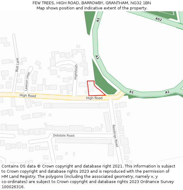 FEW TREES, HIGH ROAD, BARROWBY, GRANTHAM, NG32 1BN: Location map and indicative extent of plot