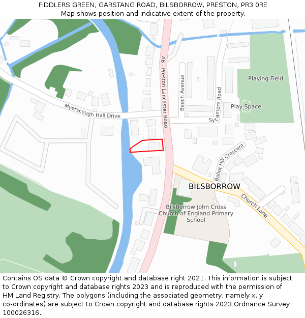 FIDDLERS GREEN, GARSTANG ROAD, BILSBORROW, PRESTON, PR3 0RE: Location map and indicative extent of plot