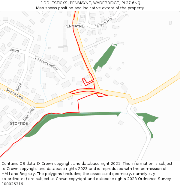 FIDDLESTICKS, PENMAYNE, WADEBRIDGE, PL27 6NQ: Location map and indicative extent of plot