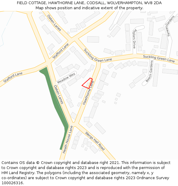 FIELD COTTAGE, HAWTHORNE LANE, CODSALL, WOLVERHAMPTON, WV8 2DA: Location map and indicative extent of plot