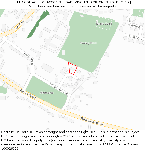 FIELD COTTAGE, TOBACCONIST ROAD, MINCHINHAMPTON, STROUD, GL6 9JJ: Location map and indicative extent of plot