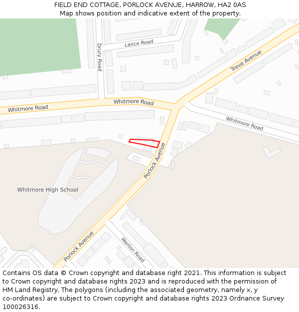 FIELD END COTTAGE, PORLOCK AVENUE, HARROW, HA2 0AS: Location map and indicative extent of plot