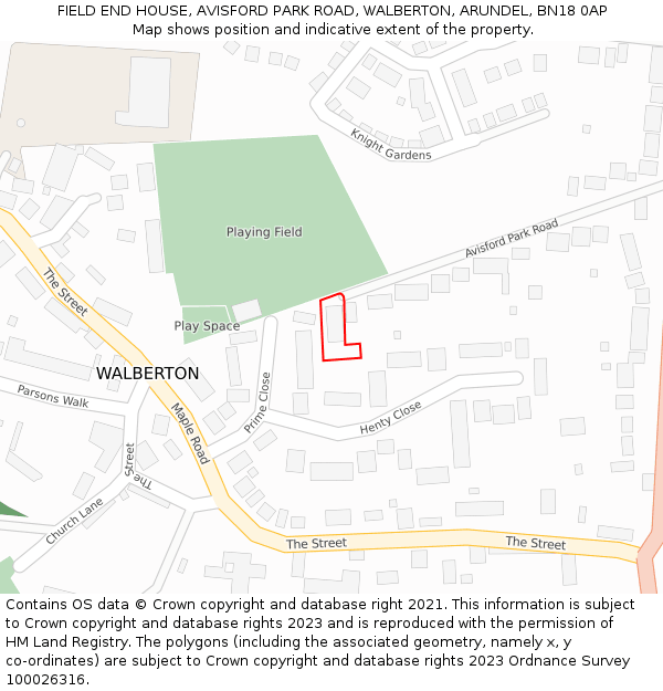 FIELD END HOUSE, AVISFORD PARK ROAD, WALBERTON, ARUNDEL, BN18 0AP: Location map and indicative extent of plot