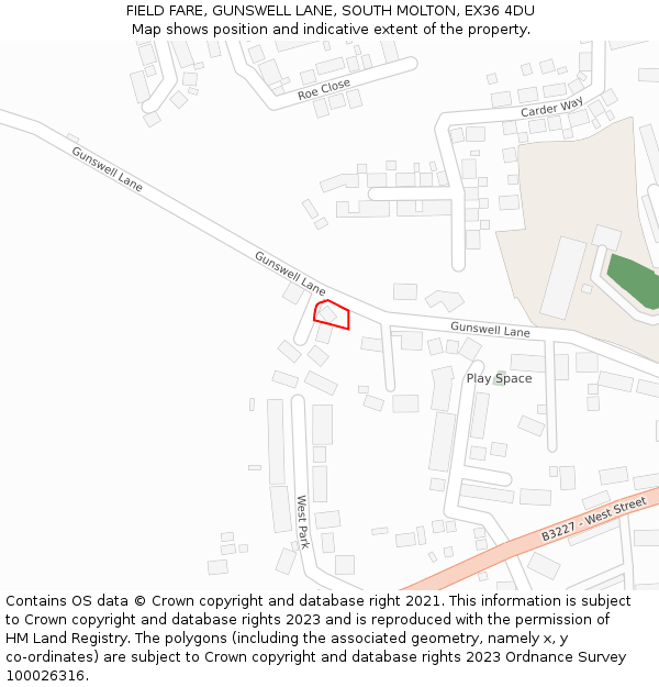 FIELD FARE, GUNSWELL LANE, SOUTH MOLTON, EX36 4DU: Location map and indicative extent of plot