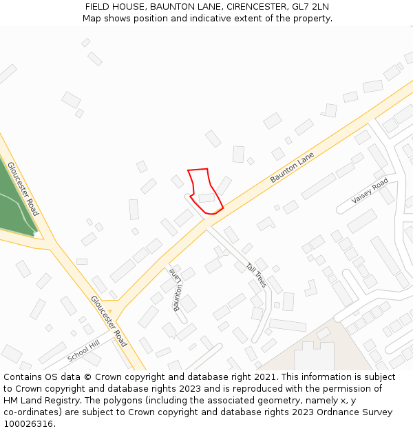 FIELD HOUSE, BAUNTON LANE, CIRENCESTER, GL7 2LN: Location map and indicative extent of plot