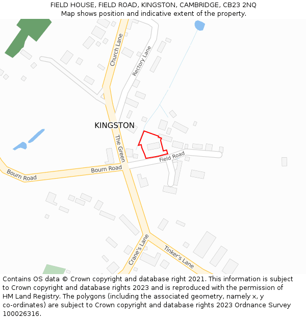 FIELD HOUSE, FIELD ROAD, KINGSTON, CAMBRIDGE, CB23 2NQ: Location map and indicative extent of plot