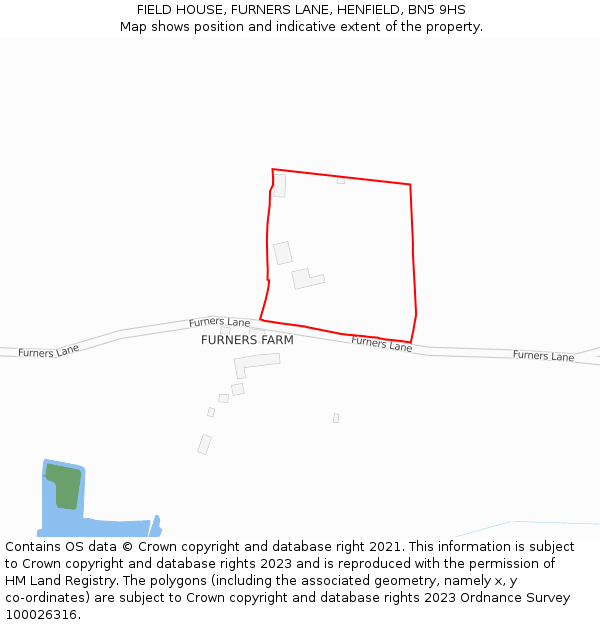 FIELD HOUSE, FURNERS LANE, HENFIELD, BN5 9HS: Location map and indicative extent of plot