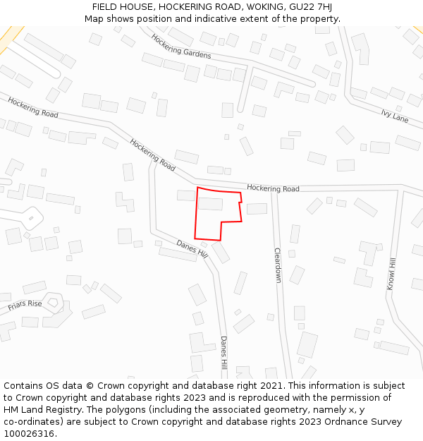 FIELD HOUSE, HOCKERING ROAD, WOKING, GU22 7HJ: Location map and indicative extent of plot