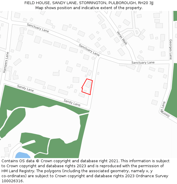 FIELD HOUSE, SANDY LANE, STORRINGTON, PULBOROUGH, RH20 3JJ: Location map and indicative extent of plot