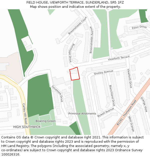 FIELD HOUSE, VIEWFORTH TERRACE, SUNDERLAND, SR5 1PZ: Location map and indicative extent of plot