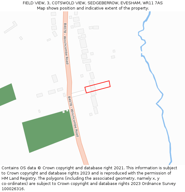 FIELD VIEW, 3, COTSWOLD VIEW, SEDGEBERROW, EVESHAM, WR11 7AS: Location map and indicative extent of plot