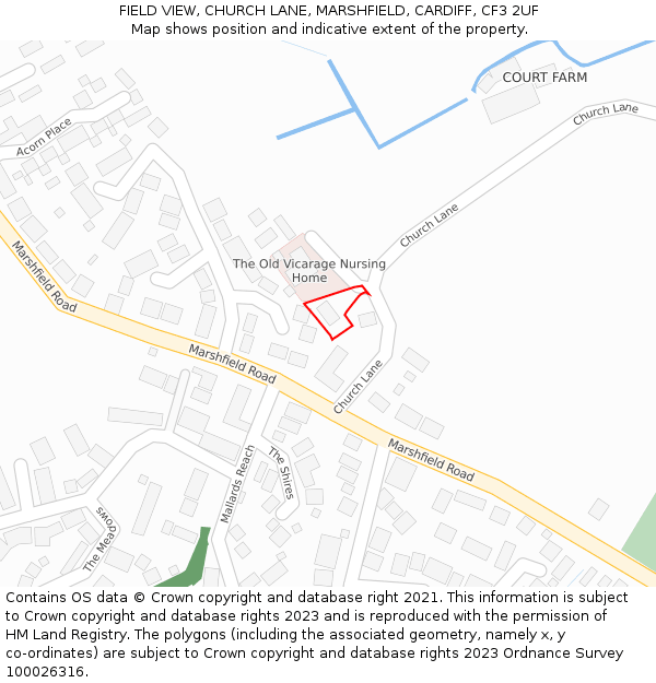 FIELD VIEW, CHURCH LANE, MARSHFIELD, CARDIFF, CF3 2UF: Location map and indicative extent of plot