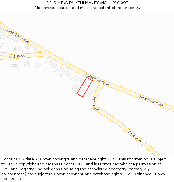 FIELD VIEW, FALKENHAM, IPSWICH, IP10 0QT: Location map and indicative extent of plot