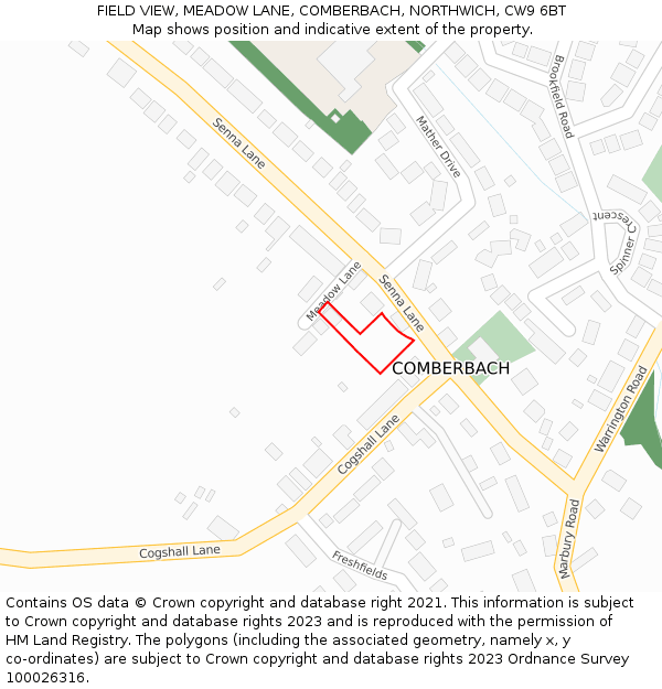 FIELD VIEW, MEADOW LANE, COMBERBACH, NORTHWICH, CW9 6BT: Location map and indicative extent of plot