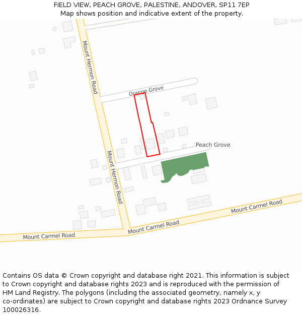 FIELD VIEW, PEACH GROVE, PALESTINE, ANDOVER, SP11 7EP: Location map and indicative extent of plot