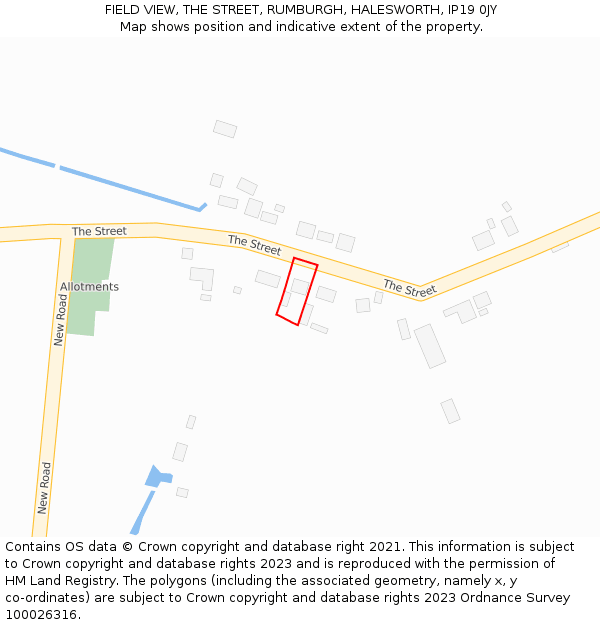 FIELD VIEW, THE STREET, RUMBURGH, HALESWORTH, IP19 0JY: Location map and indicative extent of plot