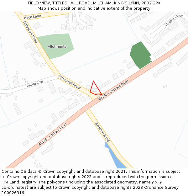 FIELD VIEW, TITTLESHALL ROAD, MILEHAM, KING'S LYNN, PE32 2PX: Location map and indicative extent of plot