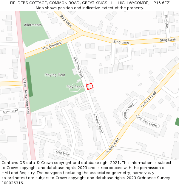 FIELDERS COTTAGE, COMMON ROAD, GREAT KINGSHILL, HIGH WYCOMBE, HP15 6EZ: Location map and indicative extent of plot