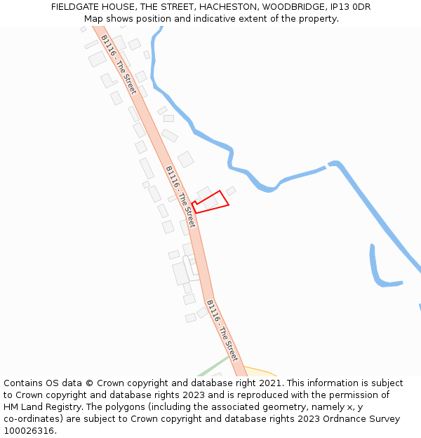 FIELDGATE HOUSE, THE STREET, HACHESTON, WOODBRIDGE, IP13 0DR: Location map and indicative extent of plot