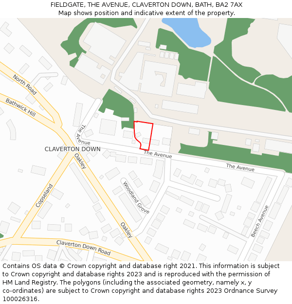 FIELDGATE, THE AVENUE, CLAVERTON DOWN, BATH, BA2 7AX: Location map and indicative extent of plot