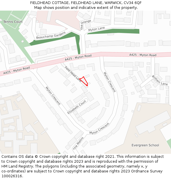 FIELDHEAD COTTAGE, FIELDHEAD LANE, WARWICK, CV34 6QF: Location map and indicative extent of plot