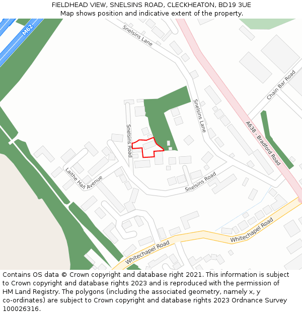 FIELDHEAD VIEW, SNELSINS ROAD, CLECKHEATON, BD19 3UE: Location map and indicative extent of plot