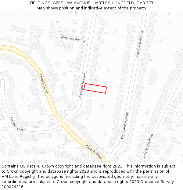 FIELDINGS, GRESHAM AVENUE, HARTLEY, LONGFIELD, DA3 7BT: Location map and indicative extent of plot