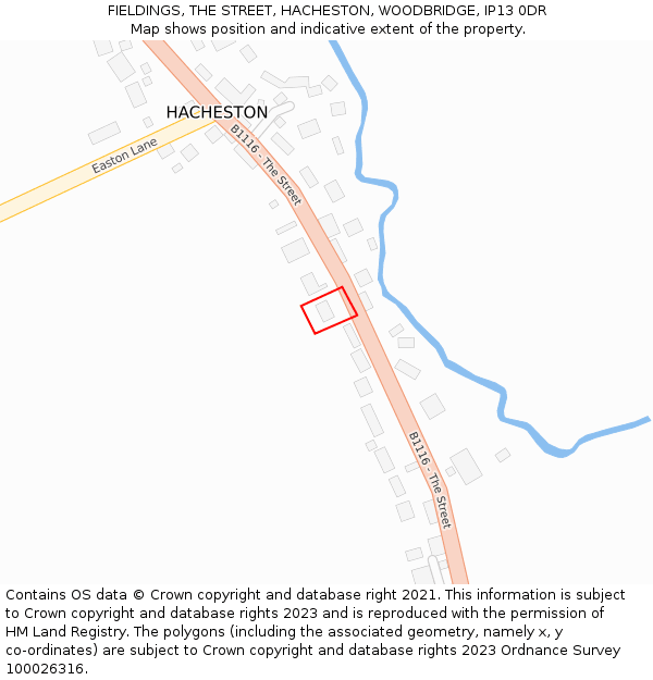 FIELDINGS, THE STREET, HACHESTON, WOODBRIDGE, IP13 0DR: Location map and indicative extent of plot