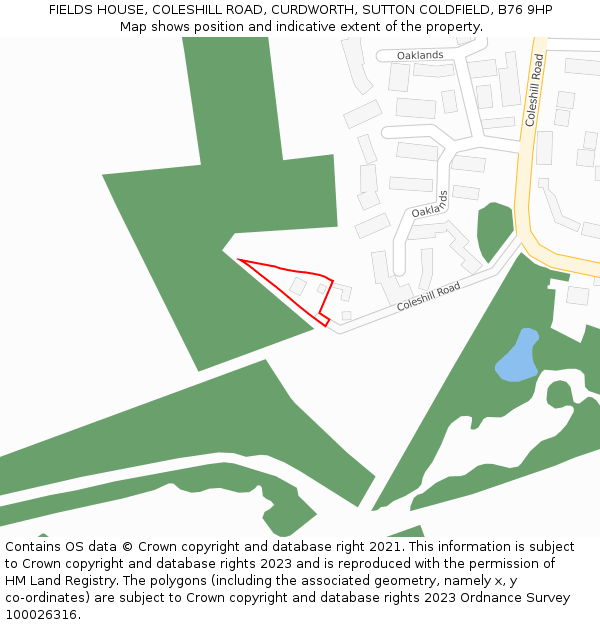 FIELDS HOUSE, COLESHILL ROAD, CURDWORTH, SUTTON COLDFIELD, B76 9HP: Location map and indicative extent of plot