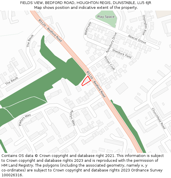 FIELDS VIEW, BEDFORD ROAD, HOUGHTON REGIS, DUNSTABLE, LU5 6JR: Location map and indicative extent of plot