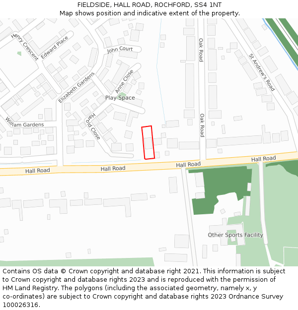 FIELDSIDE, HALL ROAD, ROCHFORD, SS4 1NT: Location map and indicative extent of plot