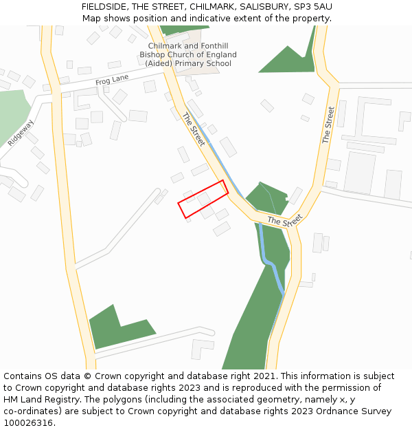 FIELDSIDE, THE STREET, CHILMARK, SALISBURY, SP3 5AU: Location map and indicative extent of plot