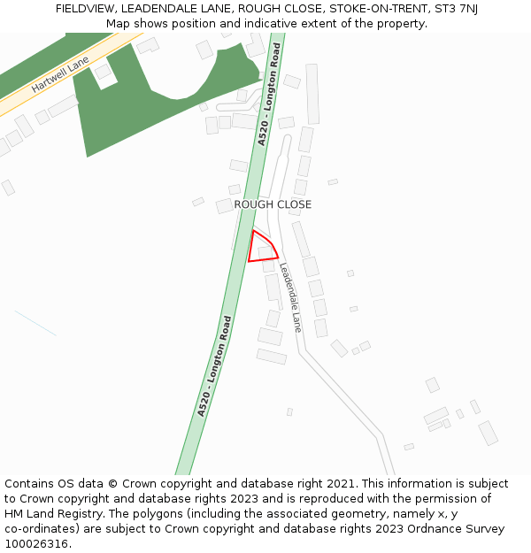 FIELDVIEW, LEADENDALE LANE, ROUGH CLOSE, STOKE-ON-TRENT, ST3 7NJ: Location map and indicative extent of plot