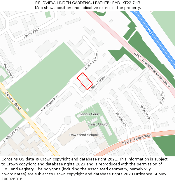 FIELDVIEW, LINDEN GARDENS, LEATHERHEAD, KT22 7HB: Location map and indicative extent of plot