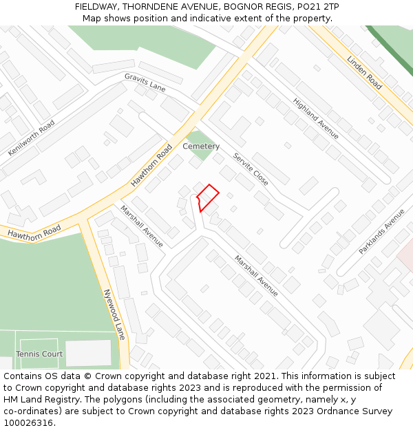 FIELDWAY, THORNDENE AVENUE, BOGNOR REGIS, PO21 2TP: Location map and indicative extent of plot