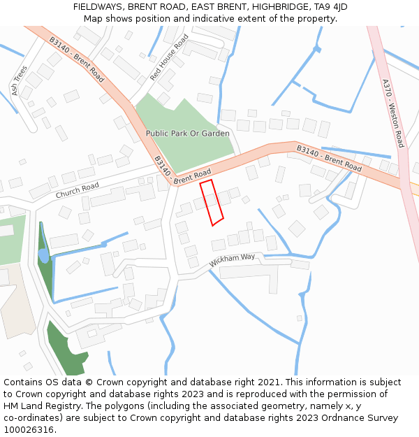 FIELDWAYS, BRENT ROAD, EAST BRENT, HIGHBRIDGE, TA9 4JD: Location map and indicative extent of plot