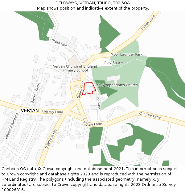 FIELDWAYS, VERYAN, TRURO, TR2 5QA: Location map and indicative extent of plot
