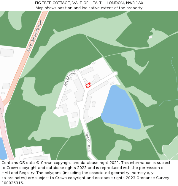 FIG TREE COTTAGE, VALE OF HEALTH, LONDON, NW3 1AX: Location map and indicative extent of plot