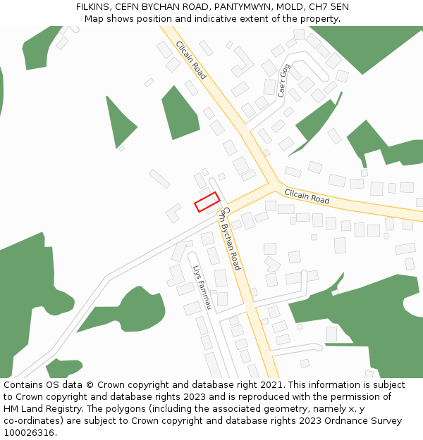 FILKINS, CEFN BYCHAN ROAD, PANTYMWYN, MOLD, CH7 5EN: Location map and indicative extent of plot