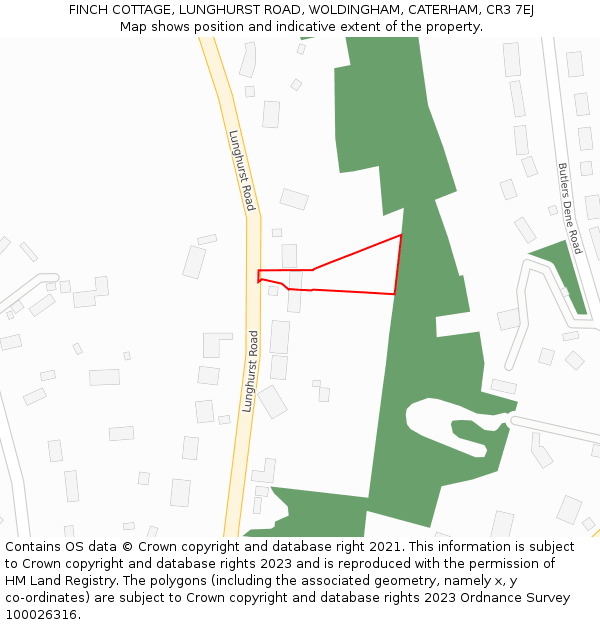 FINCH COTTAGE, LUNGHURST ROAD, WOLDINGHAM, CATERHAM, CR3 7EJ: Location map and indicative extent of plot