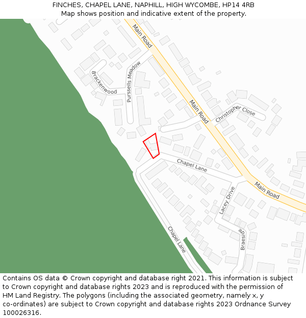 FINCHES, CHAPEL LANE, NAPHILL, HIGH WYCOMBE, HP14 4RB: Location map and indicative extent of plot