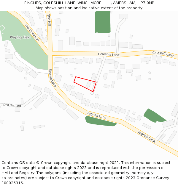 FINCHES, COLESHILL LANE, WINCHMORE HILL, AMERSHAM, HP7 0NP: Location map and indicative extent of plot