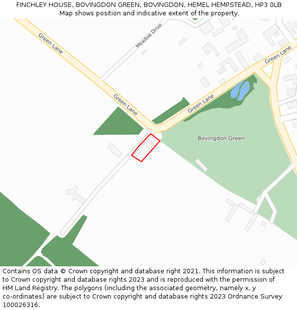 FINCHLEY HOUSE, BOVINGDON GREEN, BOVINGDON, HEMEL HEMPSTEAD, HP3 0LB: Location map and indicative extent of plot