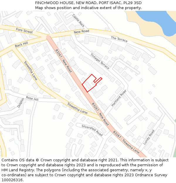 FINCHWOOD HOUSE, NEW ROAD, PORT ISAAC, PL29 3SD: Location map and indicative extent of plot