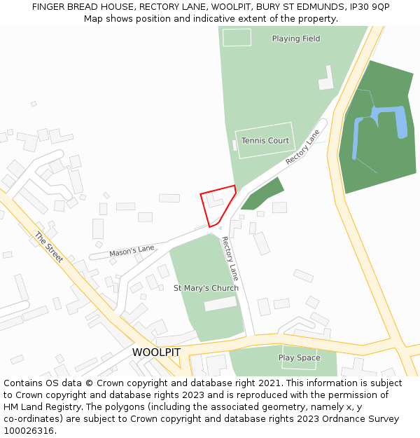FINGER BREAD HOUSE, RECTORY LANE, WOOLPIT, BURY ST EDMUNDS, IP30 9QP: Location map and indicative extent of plot