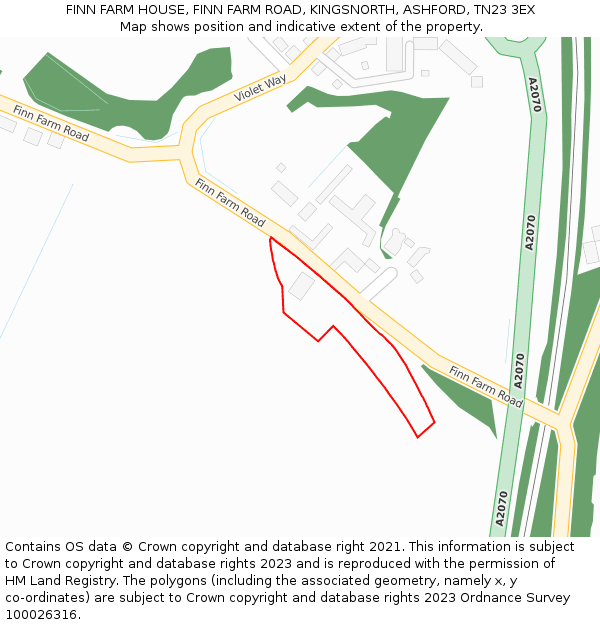 FINN FARM HOUSE, FINN FARM ROAD, KINGSNORTH, ASHFORD, TN23 3EX: Location map and indicative extent of plot