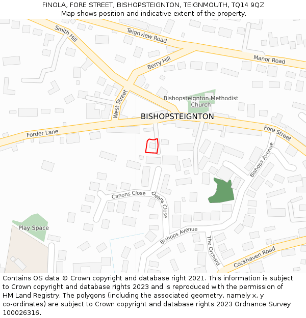 FINOLA, FORE STREET, BISHOPSTEIGNTON, TEIGNMOUTH, TQ14 9QZ: Location map and indicative extent of plot