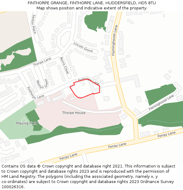 FINTHORPE GRANGE, FINTHORPE LANE, HUDDERSFIELD, HD5 8TU: Location map and indicative extent of plot